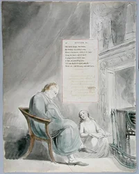Epitafium over Mrs. Clarke, design 104 fra The Poems of Thomas Gray, 1797-98 (wc med pen og blæk på papir)